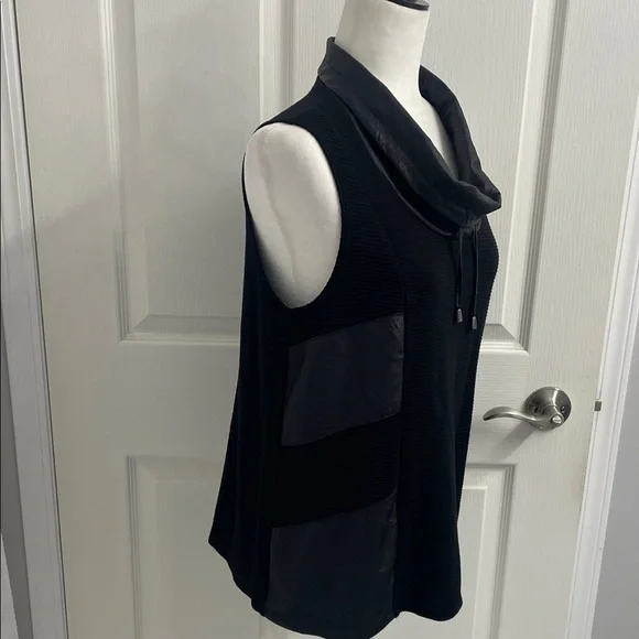 Picadilly Black Sleeveless Cowl Neck Top Faux Leather Sz S - Picture 5 of 11